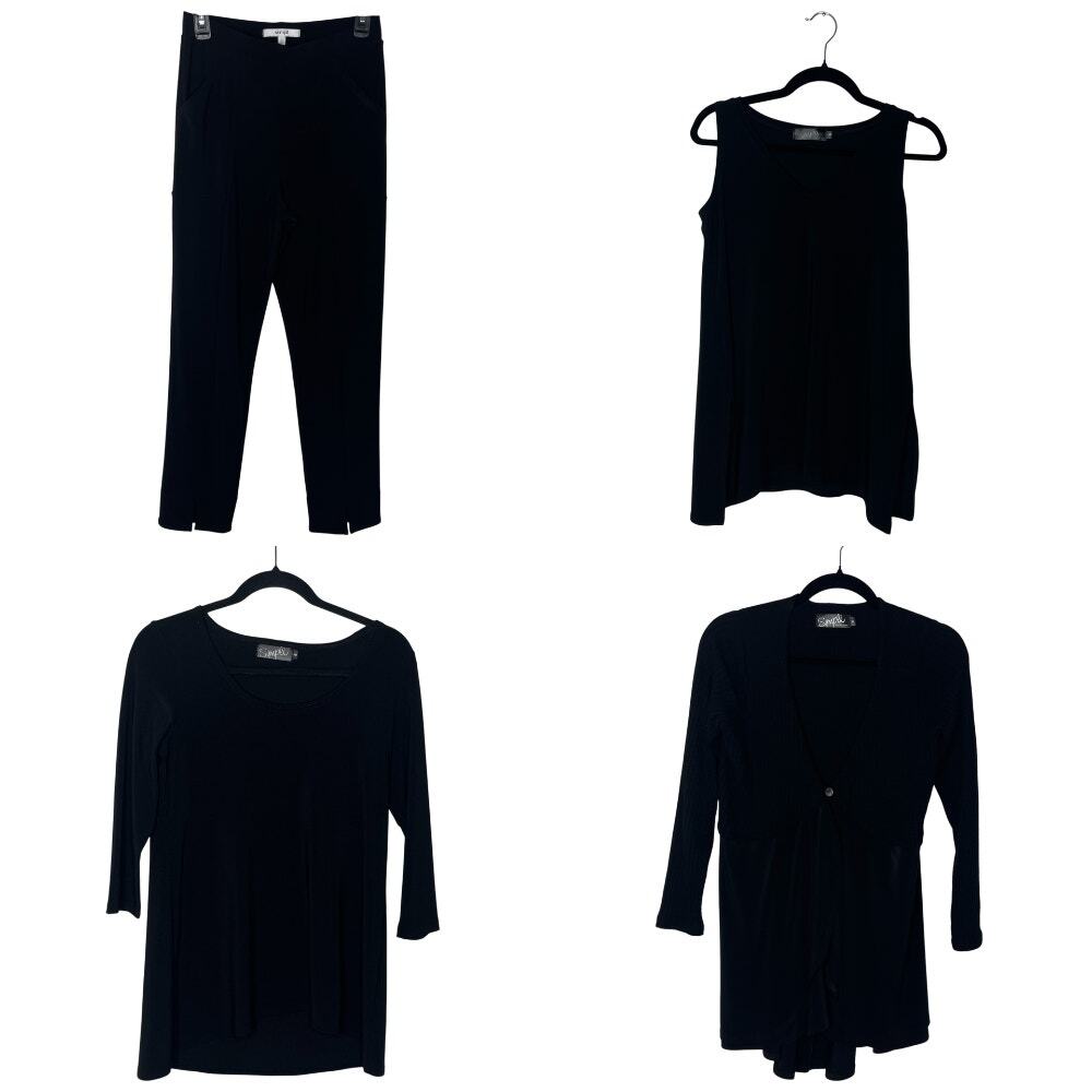 Sympli Size 6 4 Piece Capsule Tops Pants Black Made in Canada Travel